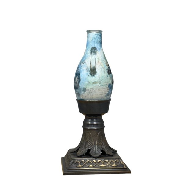 Upcycled Mid-Century Glass and Brass Candle Holders, Hand Painted & Decoupaged - Picture 14 of 16